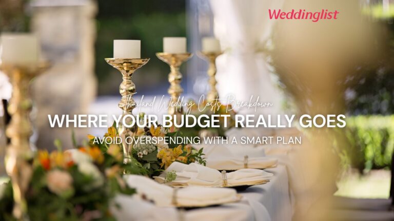 Thailand Wedding Costs Breakdown: How to Budget Without Overspending. Beautiful outdoor wedding reception table setting with elegant gold candlesticks and floral centerpieces.